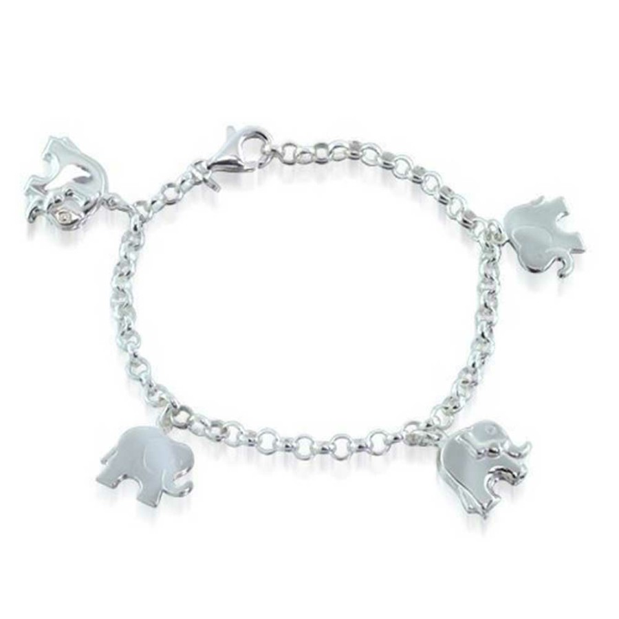 Shop Women Bling Jewelry Charm Bracelets | Enamel Dangling Good Luck Elephant Charm Bracelet .925 Sterling