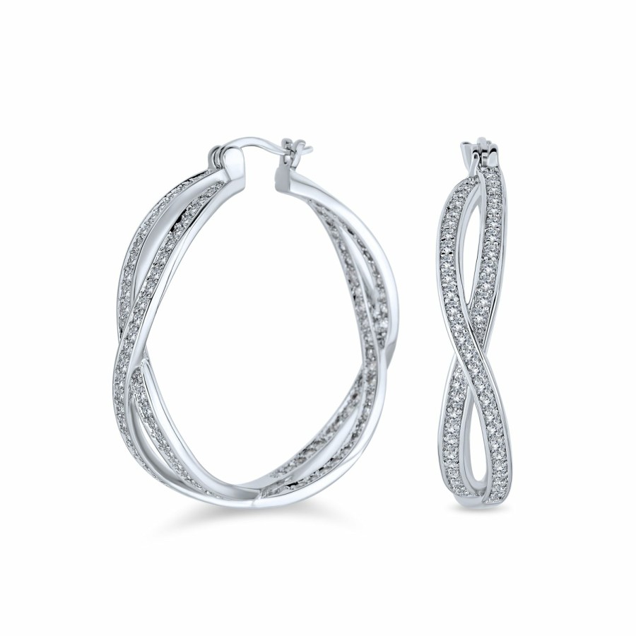 Shop Women Bling Jewelry Stud Earrings | Love Knot Cz Pave Infinity Huggie Hoop Earrings .925Sterling Silver