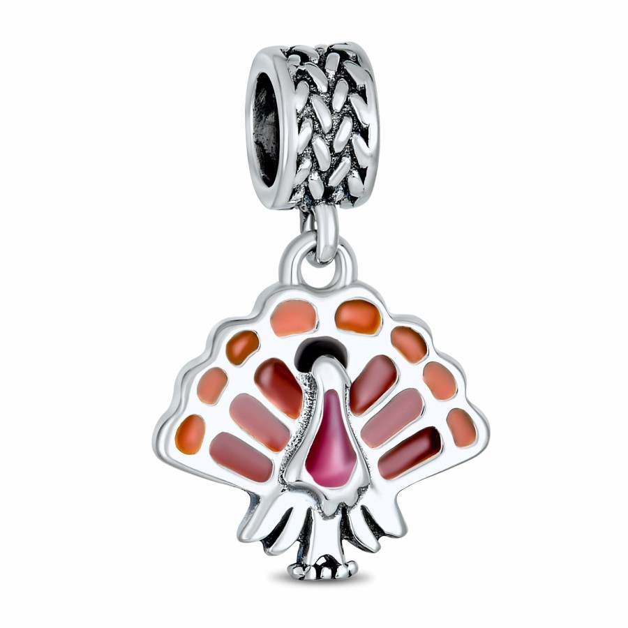 Shop Women Bling Jewelry Dangle Beads | Thanksgiving Turkey Bird Food Brown Dangle Bead Charm Sterling