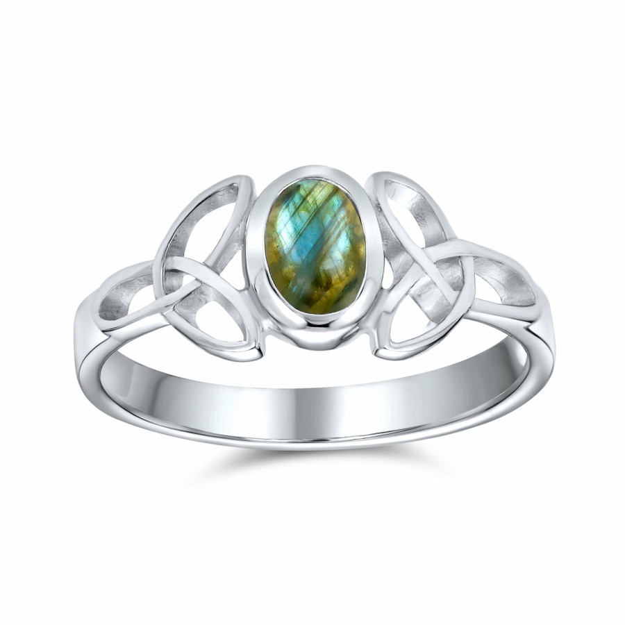 Shop Women Bling Jewelry Unique Rings | Delicate Oval Gemstone Celtic Knot Triquetra Ring .925Sterling Silver