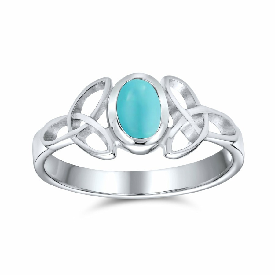 Shop Women Bling Jewelry Unique Rings | Delicate Oval Gemstone Celtic Knot Triquetra Ring .925Sterling Silver