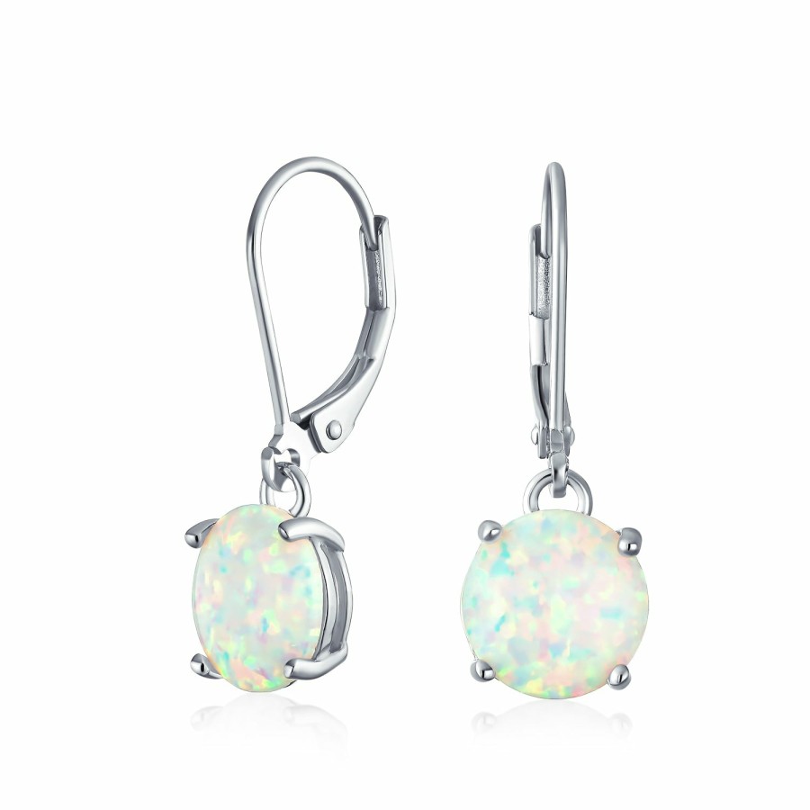 Shop Women Bling Jewelry Dangle Drop Earrings | Solitaire Created Opal Dangle Earrings Sterling Silver More Colors