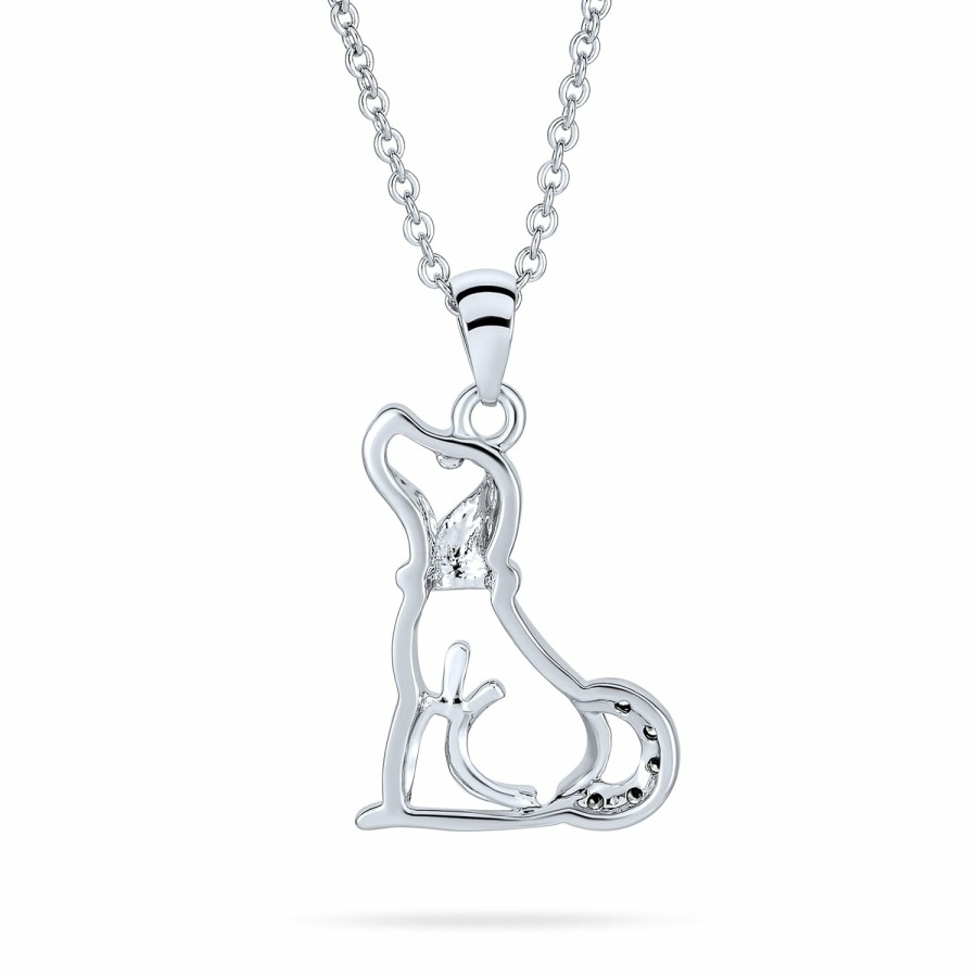 Shop Women Bling Jewelry Delicate Pendant Necklaces | Loyal Puppy Pet Dog Necklace Bff Best Friend Cz Silver Tone Necklace