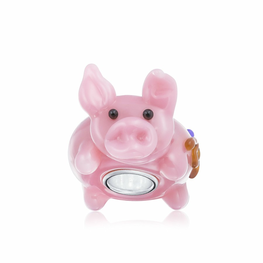 Shop Women Bling Jewelry Unique Charms | 3D Lampwork Murano Glass Sterling Silver Core Cartoon Pig Bead