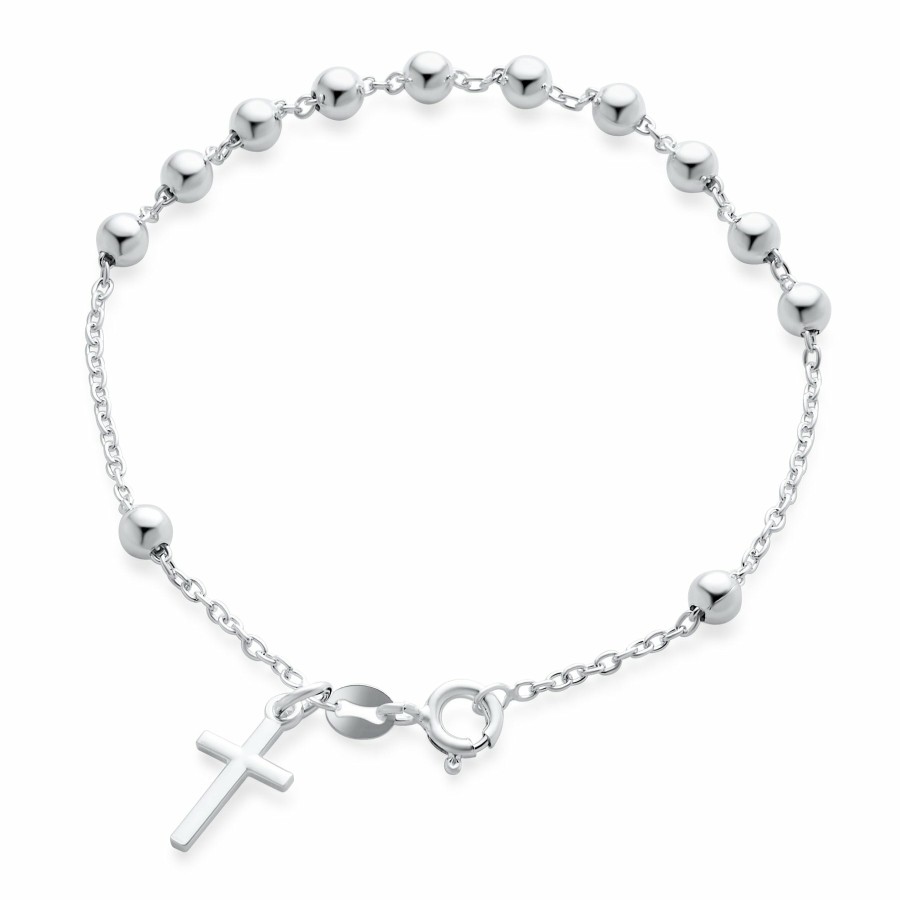 Shop Women Bling Jewelry Delicate Bracelets | Rosary Prayer Ball Beads Cross Bracelet Communion Sterling Silver