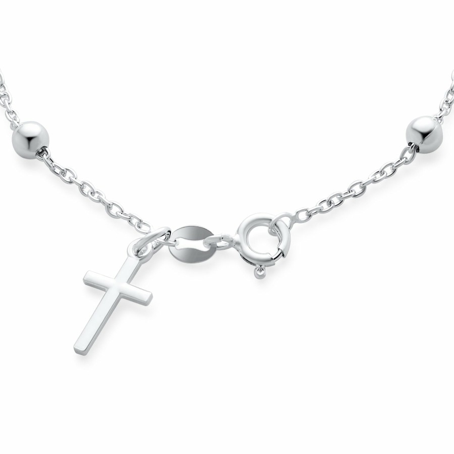 Shop Women Bling Jewelry Delicate Bracelets | Rosary Prayer Ball Beads Cross Bracelet Communion Sterling Silver