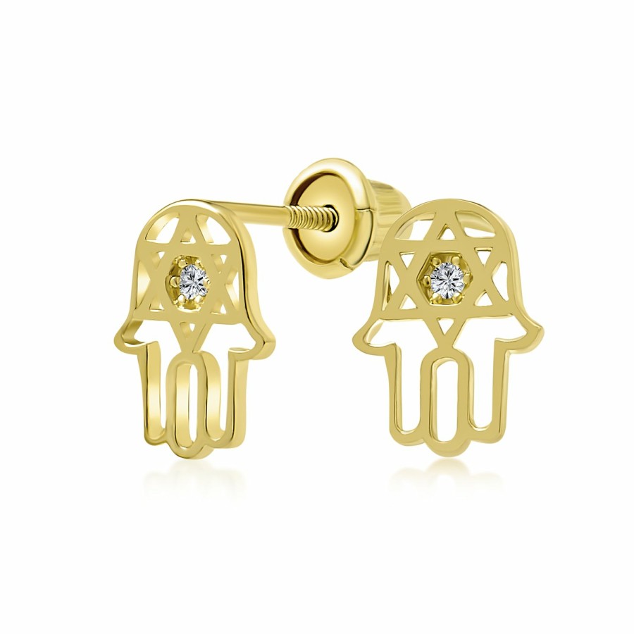 Shop Women Bling Jewelry Stud Earrings | 14K Gold Hamsa Chai Life Star Of David Jewish Judaic Stud Earrings