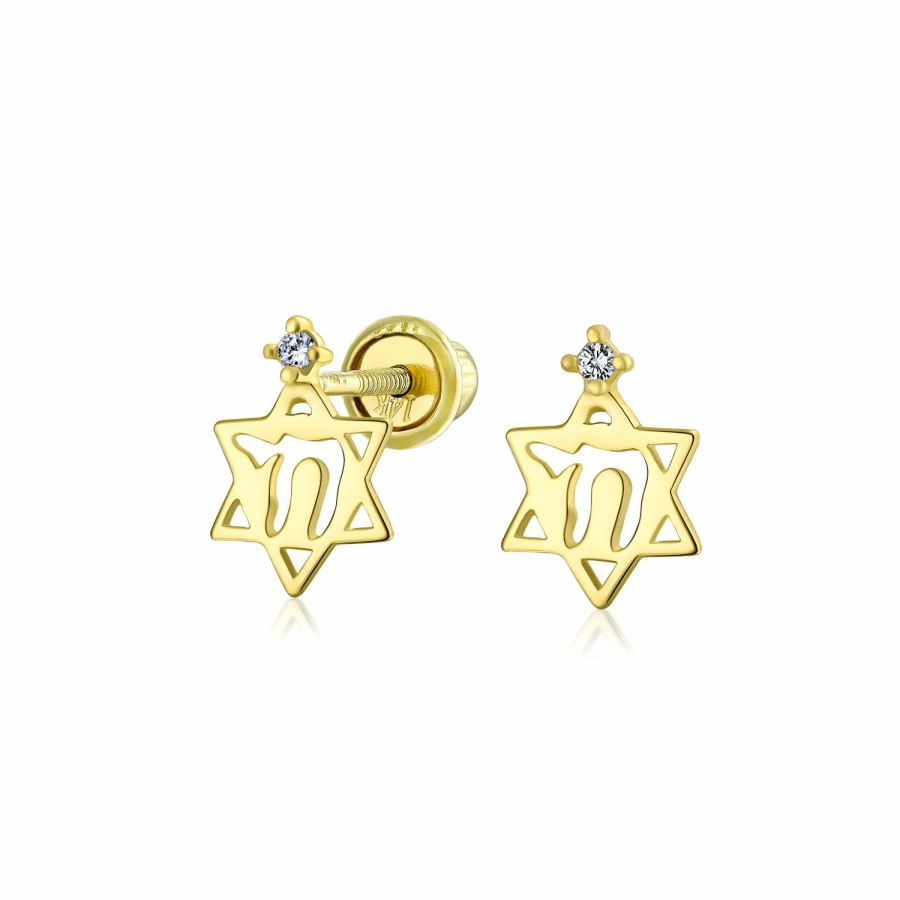 Shop Women Bling Jewelry Stud Earrings | 14K Gold Hamsa Chai Life Star Of David Jewish Judaic Stud Earrings