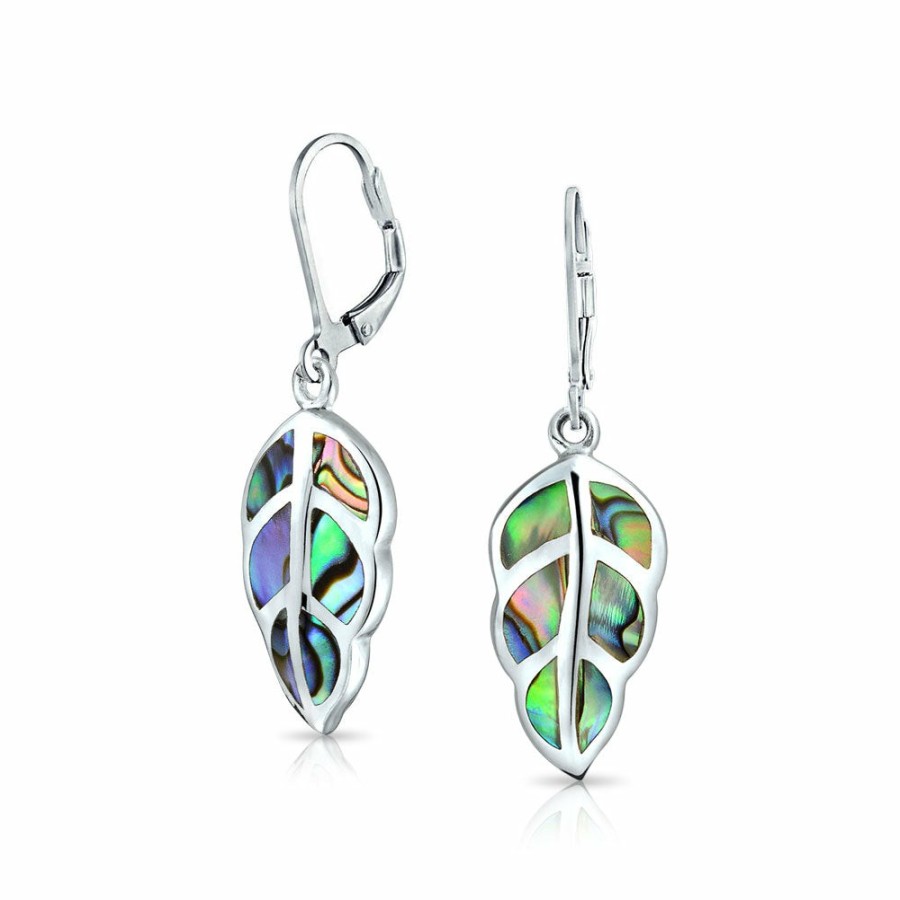 Shop Women Bling Jewelry Dangle Drop Earrings | Abalone Gemstone Leaf Drop Dangle Lever Back Earrings Sterling Silver