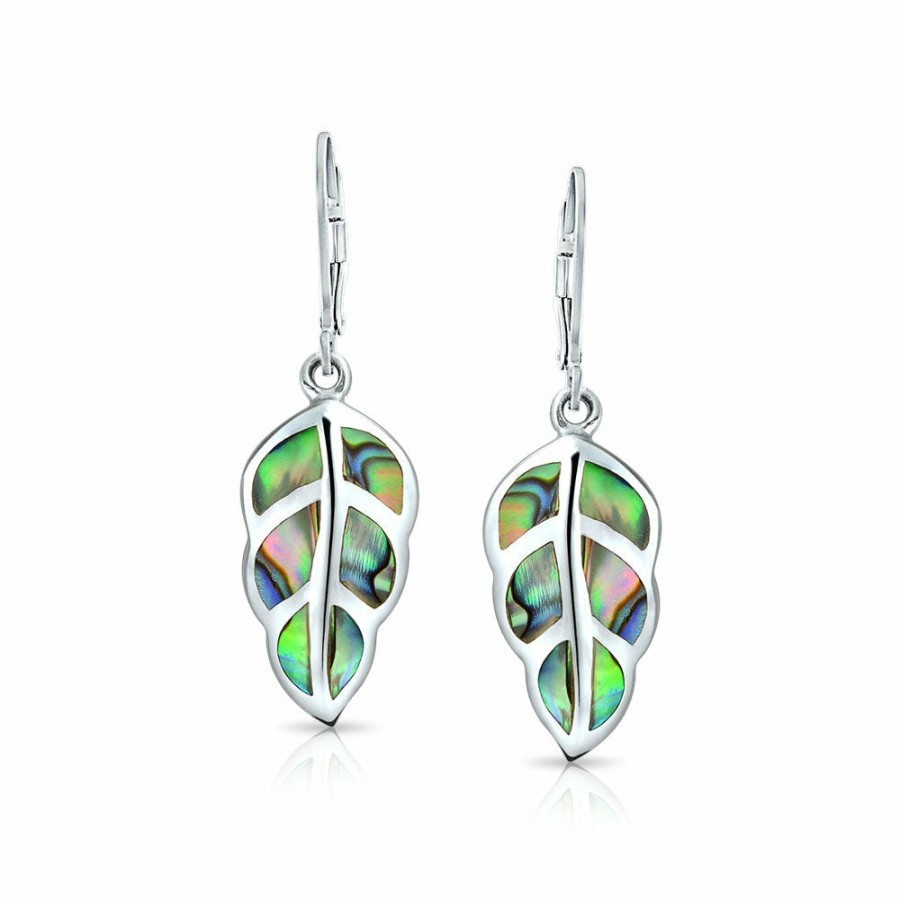 Shop Women Bling Jewelry Dangle Drop Earrings | Abalone Gemstone Leaf Drop Dangle Lever Back Earrings Sterling Silver