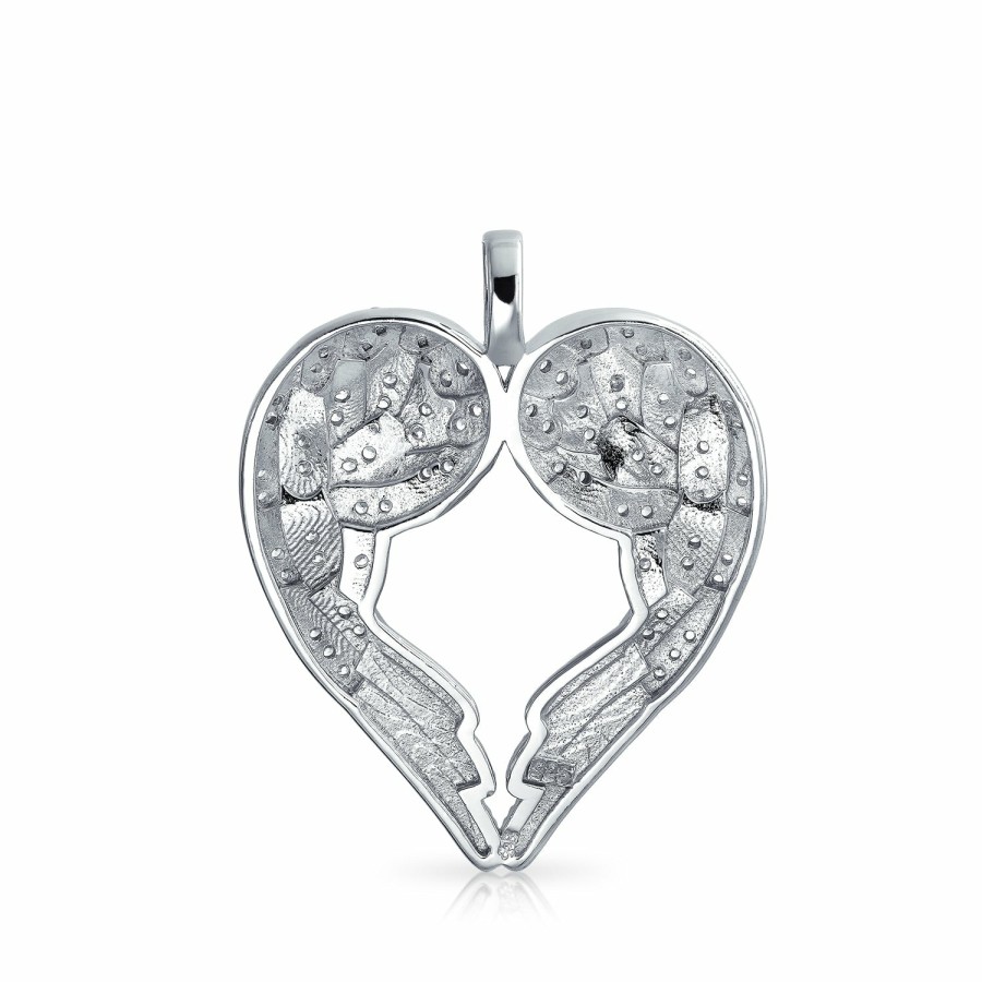 Shop Women Bling Jewelry Pendant Necklaces | Angel Wing Heart Cubic Zirconia .925 Sterling Silver Pendant Necklace