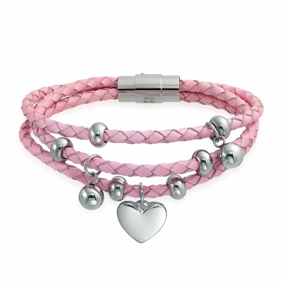 Shop Women Bling Jewelry Charm Bracelets | Heart Charms Strand Braided Leather Bracelet Stainless Steel