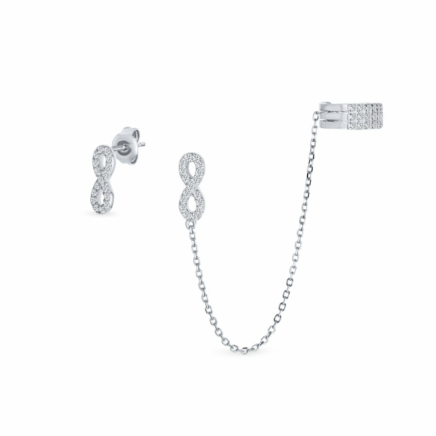 Shop Women Bling Jewelry Jewelry Sets | Infinity Cartilage Threader Earring Cz Stud Plated .925