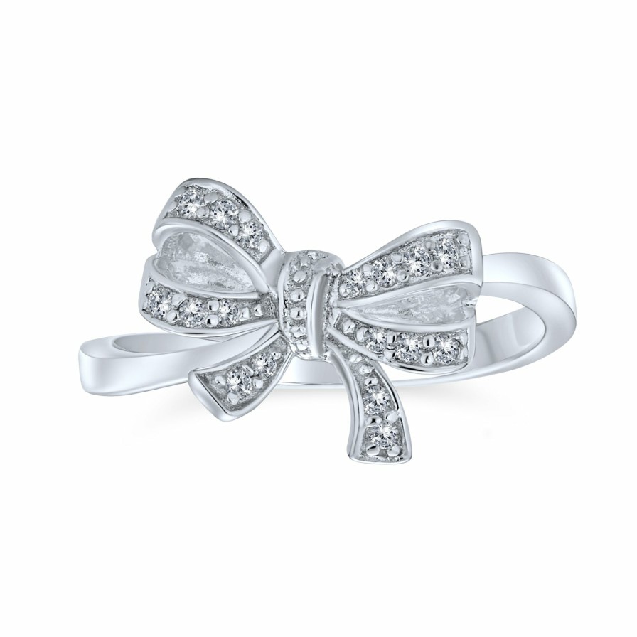 Shop Women Bling Jewelry Unique Rings | Vintage Style Bridal Pave Cz Ribbon Bow Ring .925 Sterling Silver