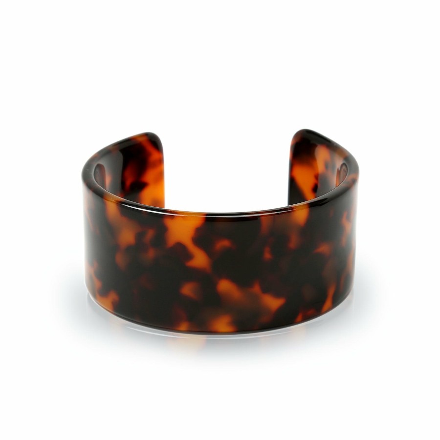 Shop Women Bling Jewelry Unique Bracelets | Fashion Brown Golden Acrylic Tortoise Shell Wide Cuff Bangle Bracelet