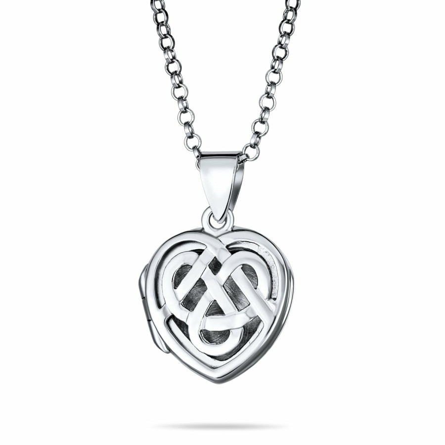 Shop Women Bling Jewelry Engravable Necklaces | Irish Celtic Knot Heart Locket Diffuser Necklace Hold Photo Silver