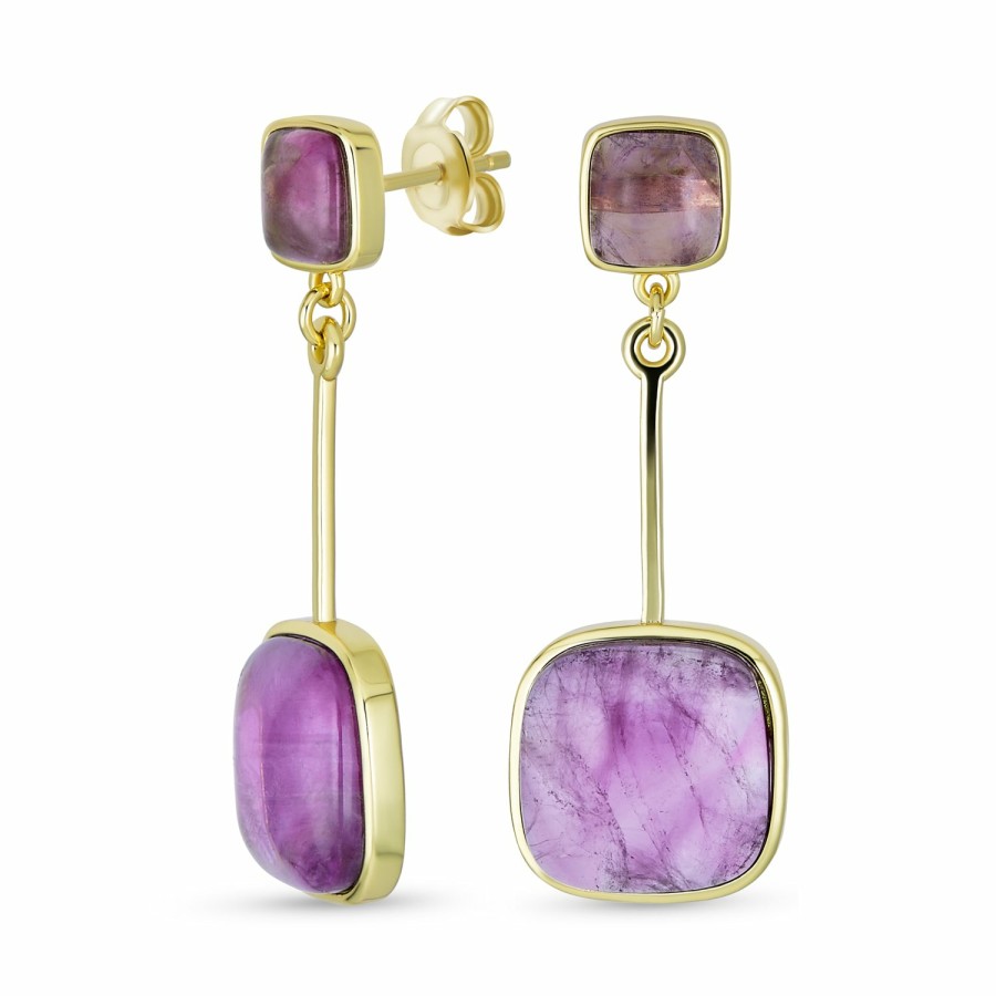 Shop Women Bling Jewelry Dangle Drop Earrings | Big Geometric Gemstone Amethyst Long Dangle Earrings Roe Gold