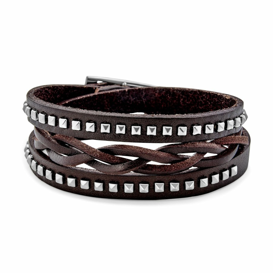 Shop Women Bling Jewelry Cuff Bangle Bracelets | Studded Straps Cuff Multilayer Wrap Brown Leather Bracelet Adjustable