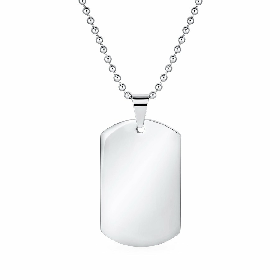 Shop Men Bling Jewelry Mens Pendants & Dog Tags | Men'S Large Army Dog Tag Pendant Necklace Stainless Steel Shot Bead