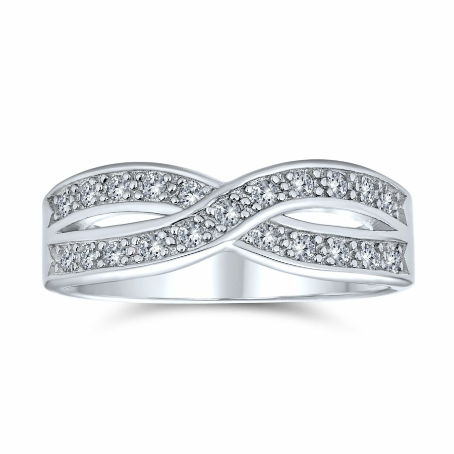 Shop Women Bling Jewelry Unique Rings | Two Tone Black White Cz Twist Infinity Band Ring .925 Sterling