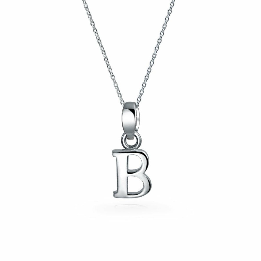 Shop Women Bling Jewelry Abc Initial | Letter Block Alphabet Initial Pendant Necklace .925 Sterling Silver