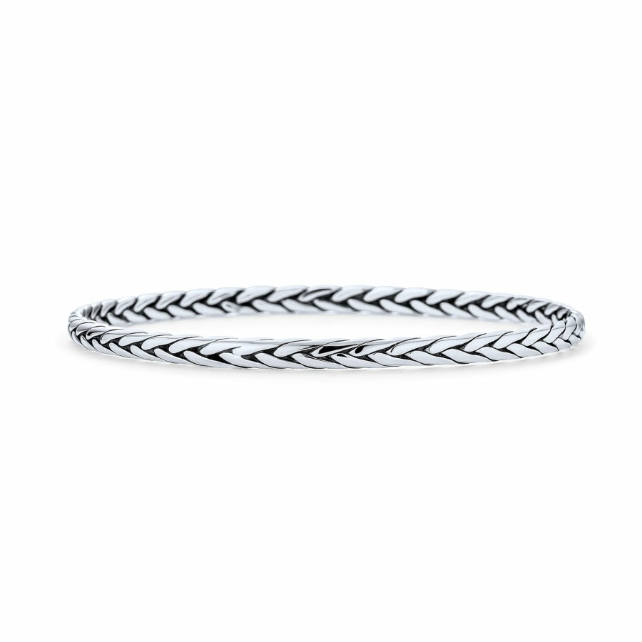 Shop Women Bling Jewelry Engravable Bracelets | Plain Or Woven Wheat Braided Bangle Bracelet .925Sterling Silver