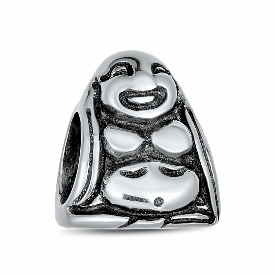 Shop Women Bling Jewelry Religious Beads | Asian Laughing Buddha Spiritual Mediation Charm Bead Sterling Silver