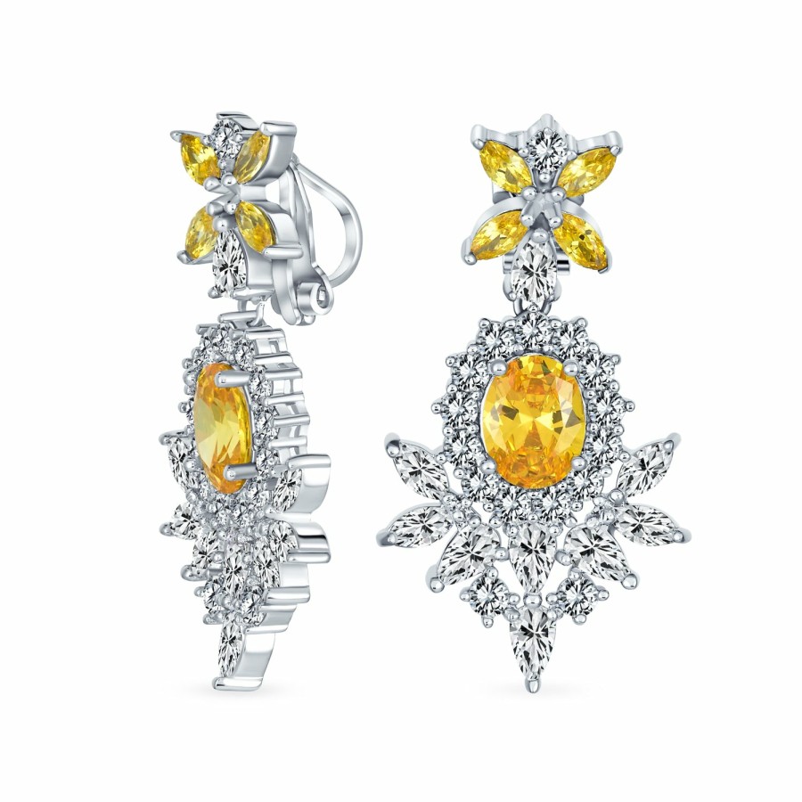 Shop Women Bling Jewelry Clip On Earrings | Art Deco Style Aaa Cz Statement Dangle Chandelier Clip On Earrings