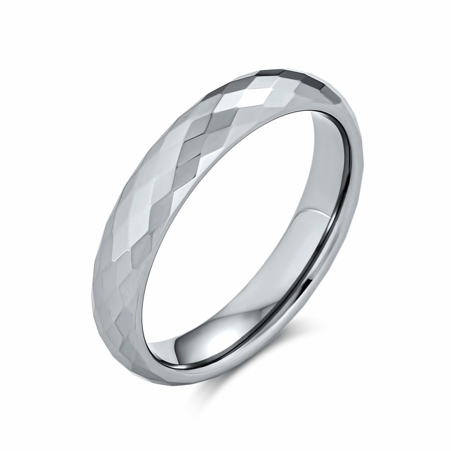 Shop Women Bling Jewelry Engravable Rings | Couples Faceted Prism Cut Titanium Wedding Band Rings Comfort Fit