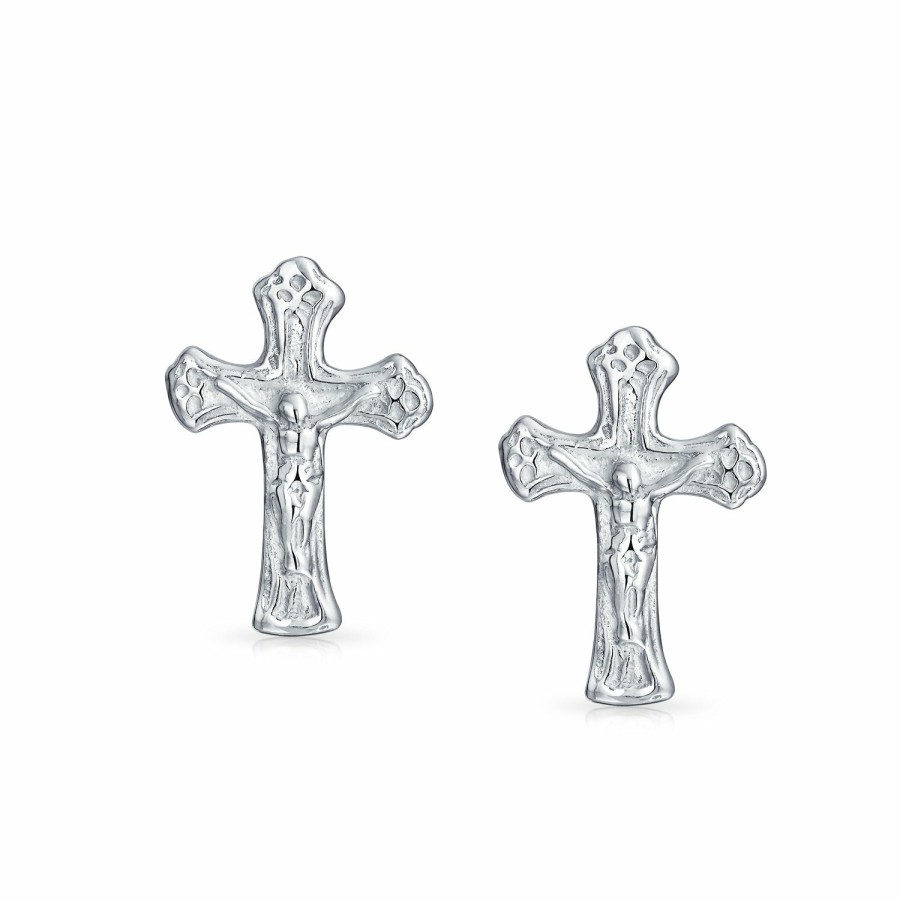 Shop Women Bling Jewelry Stud Earrings | Catholic Crucifix Cross Stud Earrings Communion .925 Sterling Silver