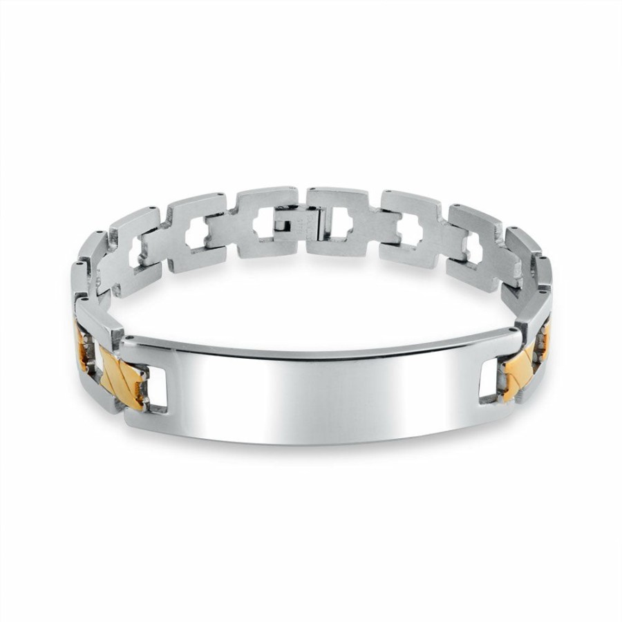 Shop Women Bling Jewelry Engravable Bracelets | Mens Identification Id Bracelet Cross X Two Tone Gold Stainless Steel