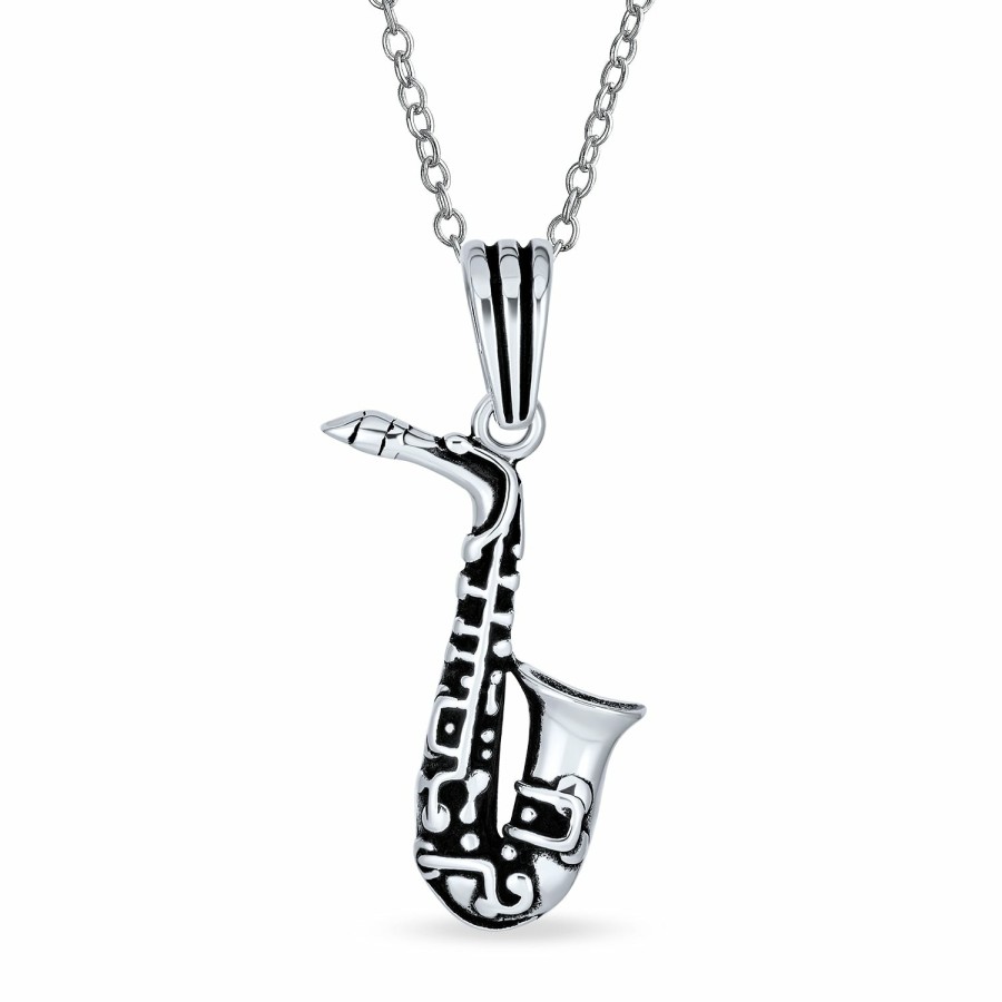 Shop Women Bling Jewelry | Musician Jazz Lover Saxophone Instrument Pendant Necklace .925 Silver