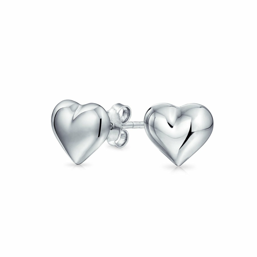 Shop Women Bling Jewelry Stud Earrings | Small Love Heart Puffed Stud Earrings Shinny .925 Sterling Silver