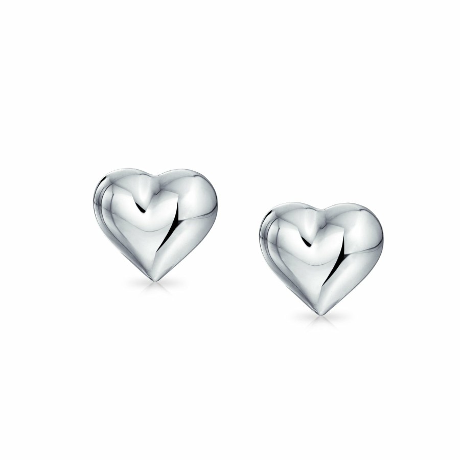 Shop Women Bling Jewelry Stud Earrings | Small Love Heart Puffed Stud Earrings Shinny .925 Sterling Silver