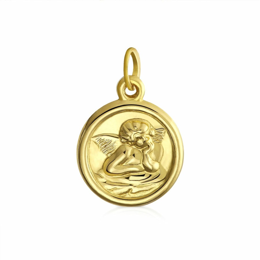 Shop Women Bling Jewelry Engravable Necklaces | Religious Metal 14K Yellow Real Gold Angel Pendant