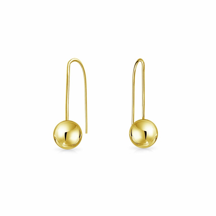 Shop Women Bling Jewelry Stud Earrings | Minimalist Drop Ball Threader Earrings For Women Real 14K Yellow Gold