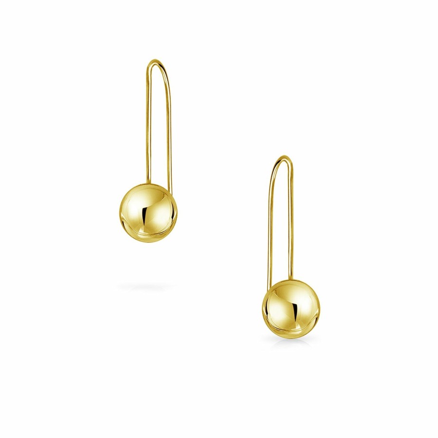 Shop Women Bling Jewelry Stud Earrings | Minimalist Drop Ball Threader Earrings For Women Real 14K Yellow Gold