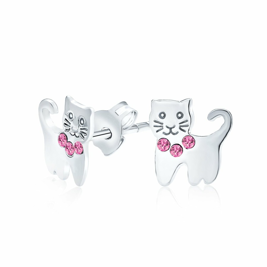 Shop Women Bling Jewelry | Small Kitten Animal Pet Cz Accent Dangle Cat Stud Earrings .925 Silver