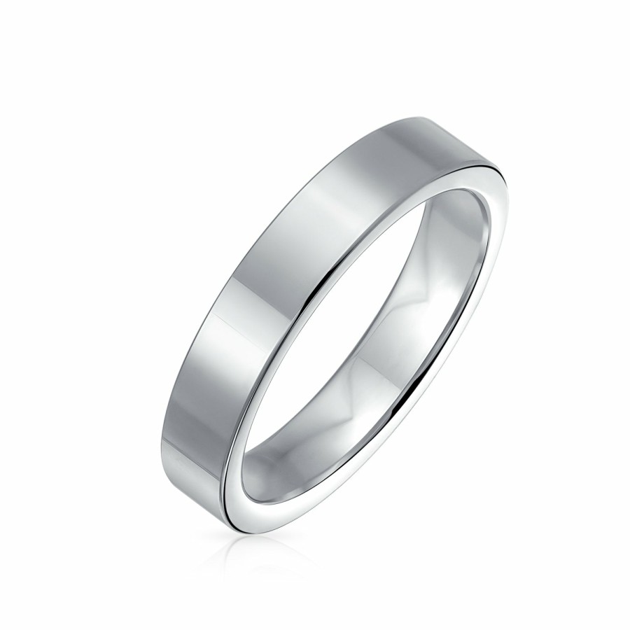 Shop Women Bling Jewelry Wedding Bands | Flat Cigar Couples Wedding Band Titanium Rings For Men Tone 4Mm Silver