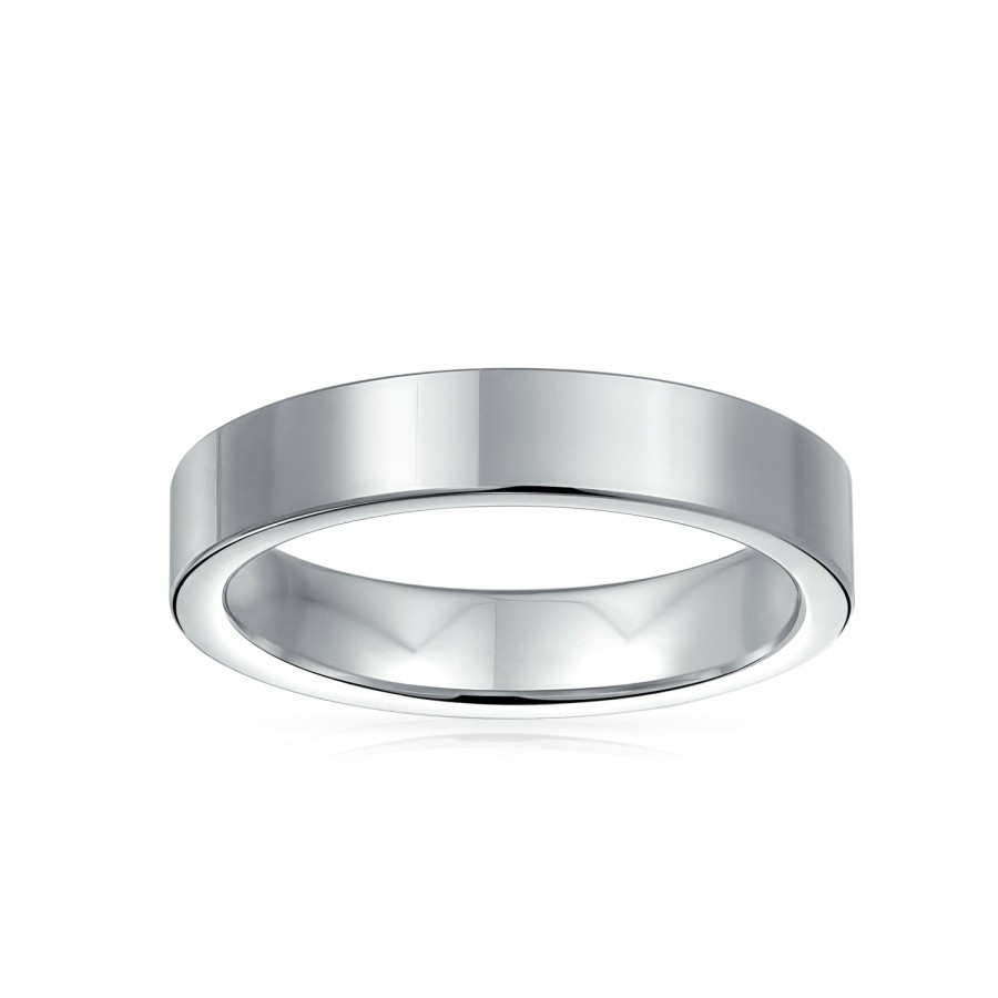 Shop Women Bling Jewelry Wedding Bands | Flat Cigar Couples Wedding Band Titanium Rings For Men Tone 4Mm Silver