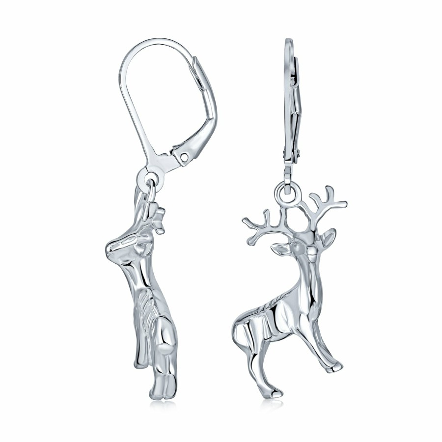 Shop Women Bling Jewelry | Christmas Rudolph Reindeer Lever Back Dangle Earrings Sterling Silver