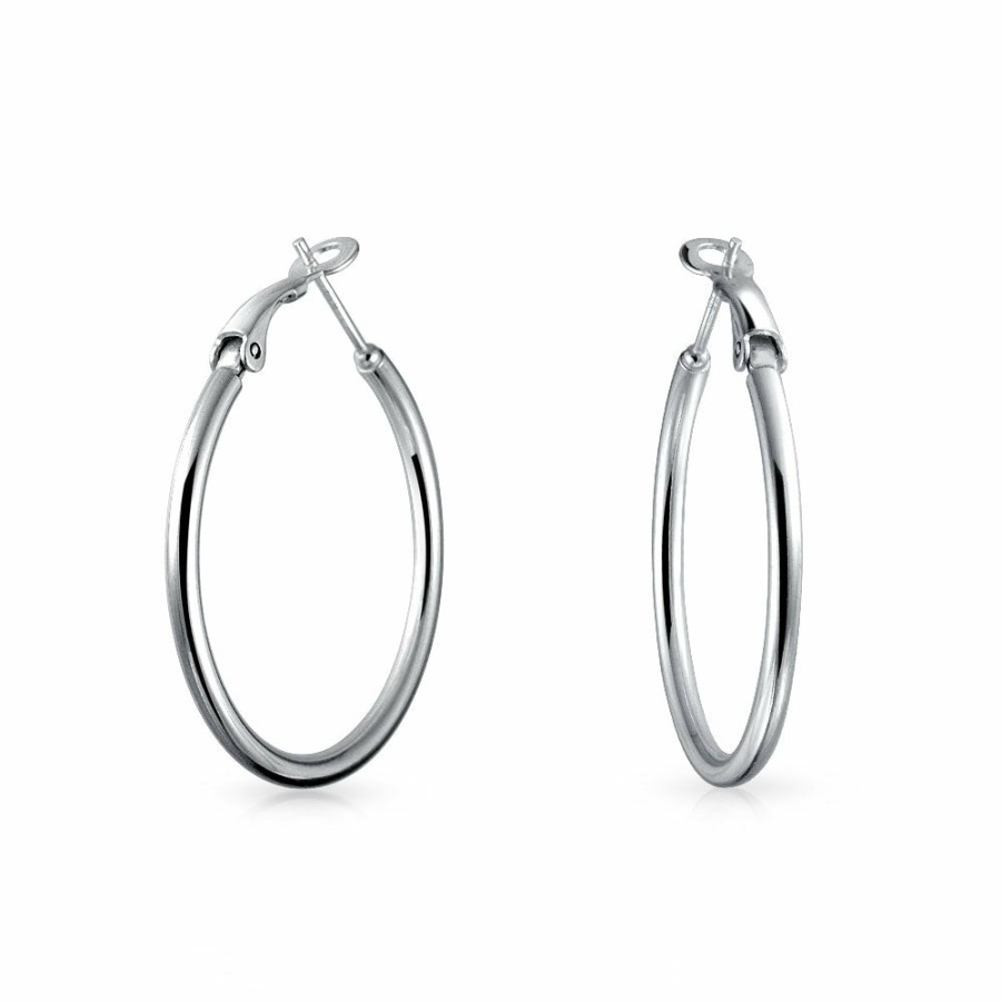 Shop Women Bling Jewelry Hoops Huggies Earrings | Lightweight Ribbed Scalloped Oval Tube Hoop Earrings Sterling Silver