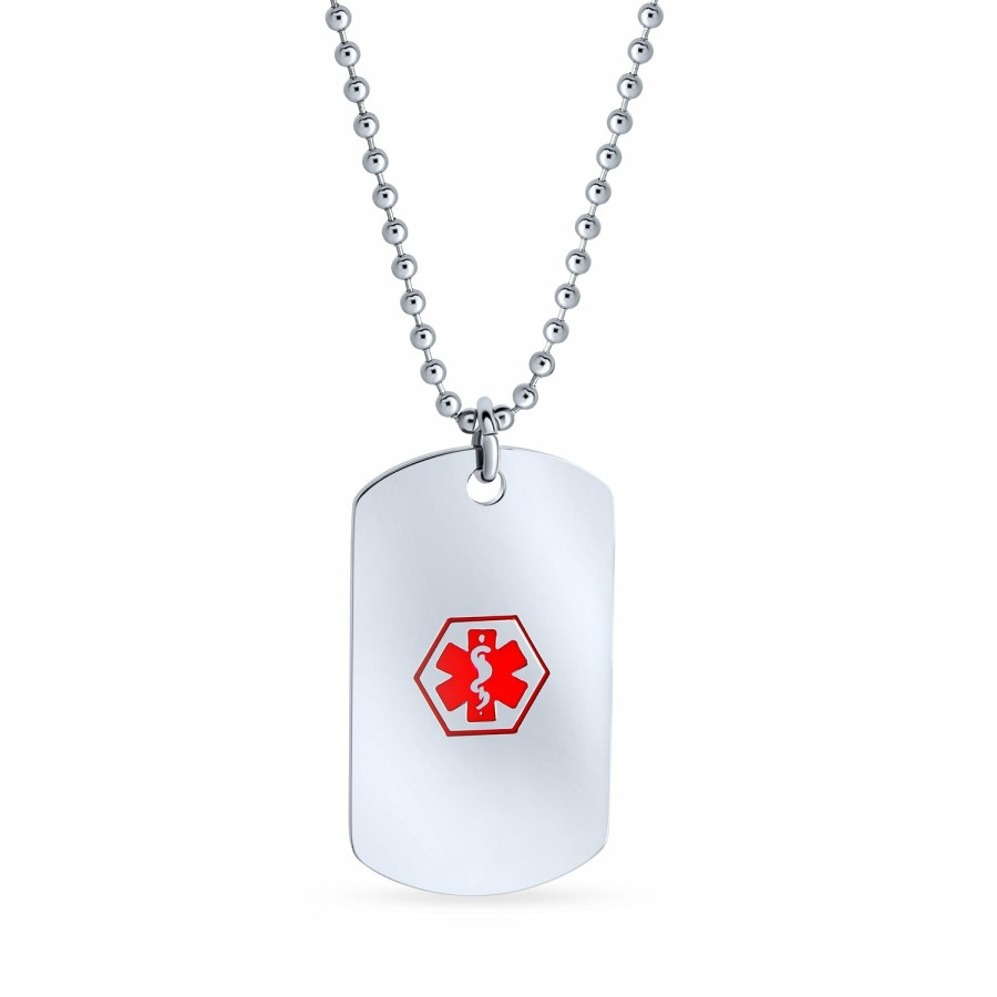 Shop Women Bling Jewelry | Medical Alert Id For Diabetic Dog Tag Pendant Stainless Steel Necklace