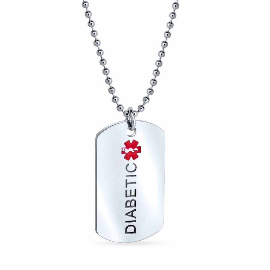 Shop Women Bling Jewelry | Medical Alert Id For Diabetic Dog Tag Pendant Stainless Steel Necklace