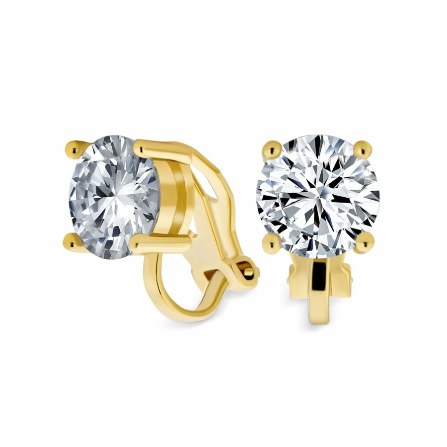 Shop Women Bling Jewelry Clip On Earrings | 2Ct Aaa Cz Solitaire Clip On Stud Earrings Gold & Silver Plated Gemstone Colors