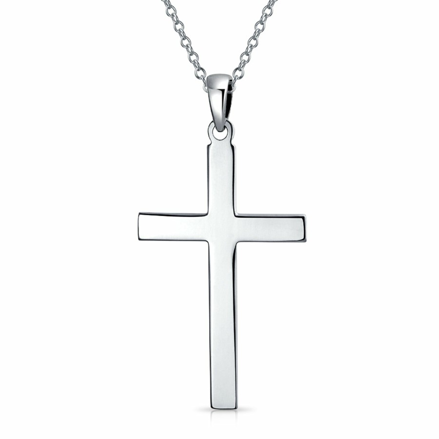 Shop Women Bling Jewelry Pendant Necklaces | Unisex Large Plain Basic Religious Jesus Cross Pendant Necklace Sterling