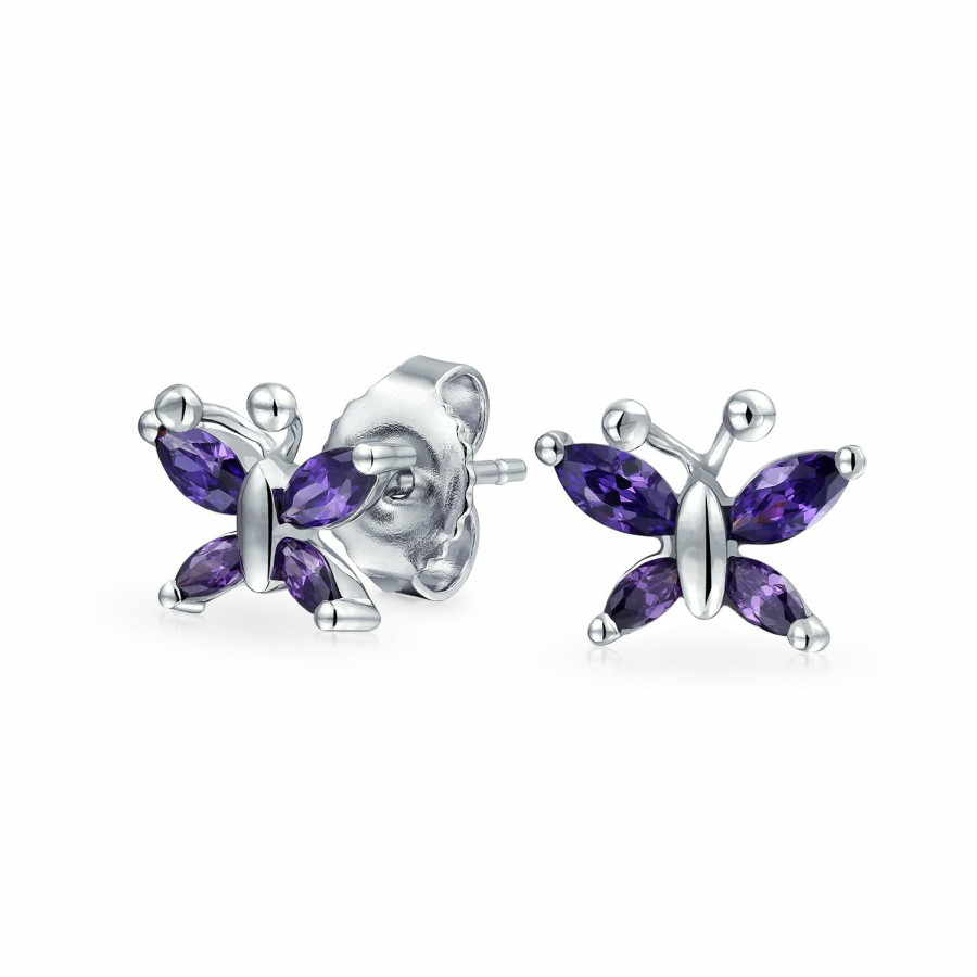 Shop Women Bling Jewelry | Delicate 3D Garden Butterfly Dangling Stud Earrings Sterling