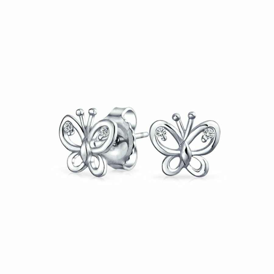 Shop Women Bling Jewelry | Delicate 3D Garden Butterfly Dangling Stud Earrings Sterling