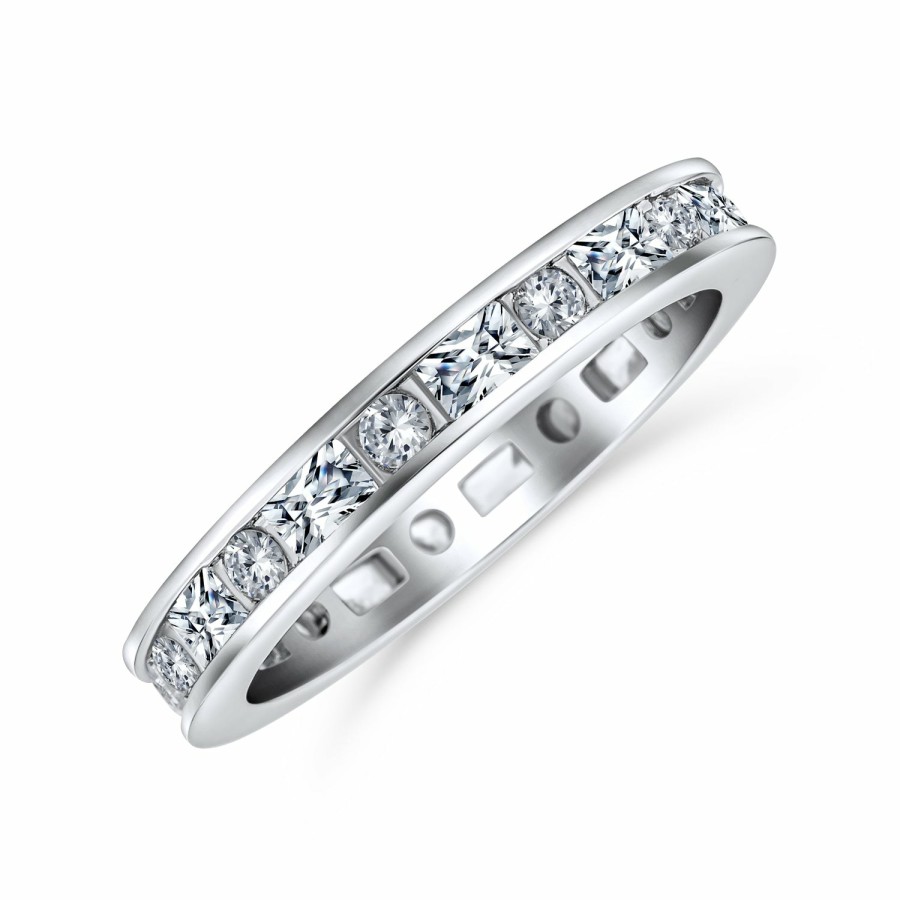 Shop Women Bling Jewelry Wedding Bands | Thin Pave Baguette Eternity Wedding Band Ring .925 Sterling Silver 2Mm