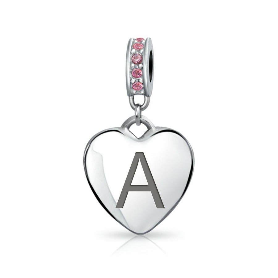 Shop Women Bling Jewelry Birthstone Beads | Heart Dangle Bead Charm Crystal Pink October .925 Sterling Silver